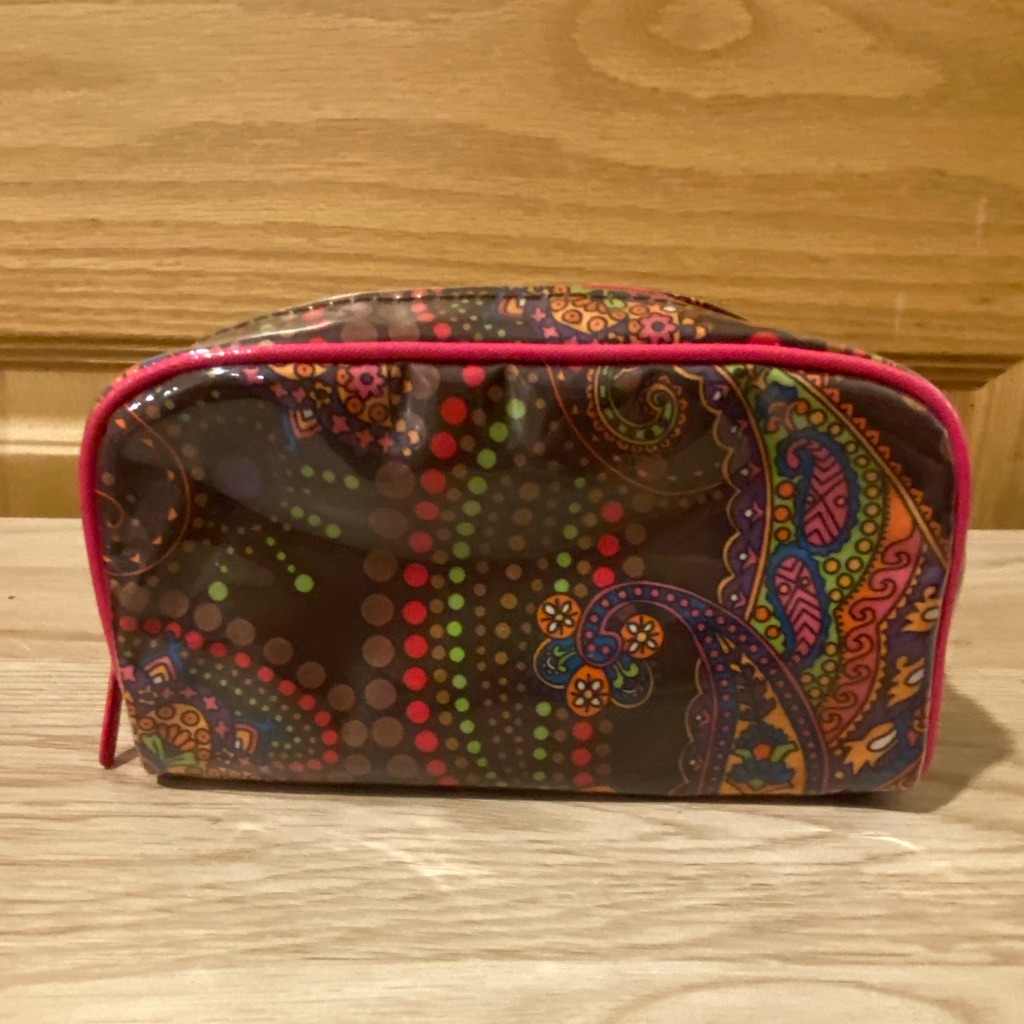Bare Escentuals Brown  Hot Pink Makeup Cosmetic Bag With Zipper